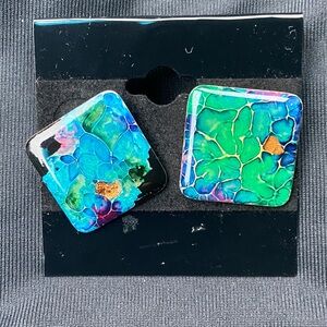 Colorful Artsy Abstract Square Earrings